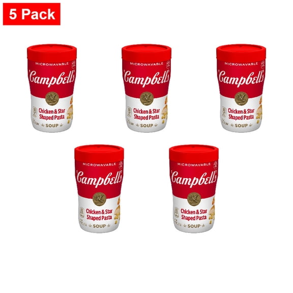Campbells Sipping Soup Chicken Soup & Star Shaped Pasta Microwavable Cup 10.75 oz - 5 Pack