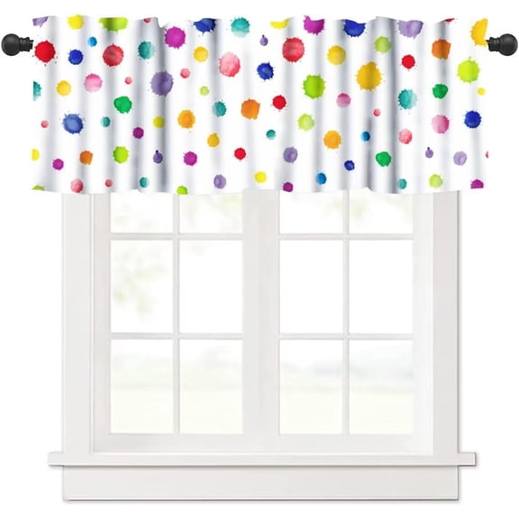 Colorful Polka Dot Valances Kids Curtains Abstract Watercolor Cute Graffiti Painting Style Short Window Treatments for Baby Room Boys Girls Bedroom Nursery Bathroom Kitchen,1 Panel,54" x 18"