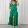 thumbnail image 5 of Wedding Guest Dresses for Women,Clearance Women's Fashionable Solid Color Suspender V-neck Bra Suspender Slit Dress, 5 of 5
