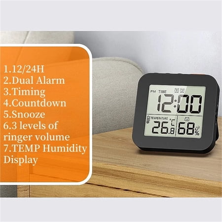 Mini Digital Alarm Clock TEMP Humidity Dual Alarm Timing Countdown Backlight Snooze Table Clock 12/24H Battery Powered LCD Clock