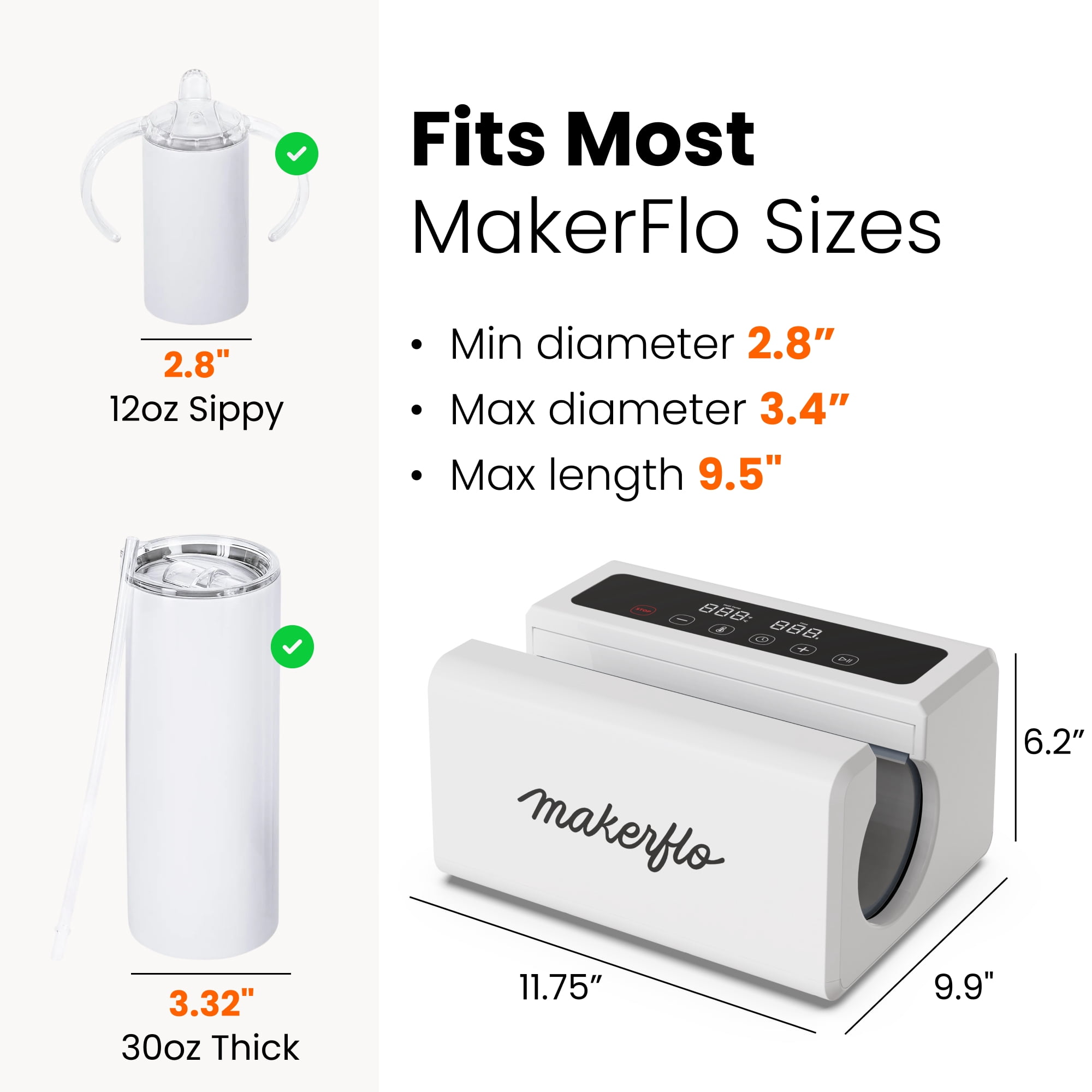 MakerFlo Automatic Tumbler Heat Press Machine, Auto Pressure Sublimation Mug Press for Tumblers, Mugs & Drinkware, Fast Heating with Even Heat Distribution, Digital Display, Heat Transfer Machine