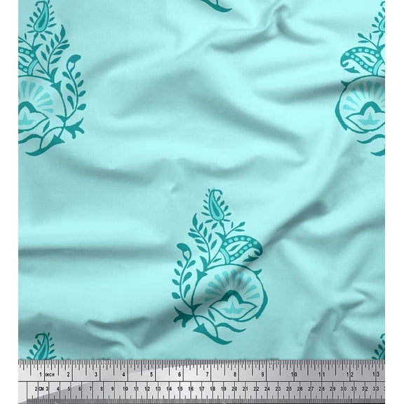 Soimoi Silk Fabric Leaves,Floral & Paisley Block Print Fabric by The Yard 42 Inch Wide