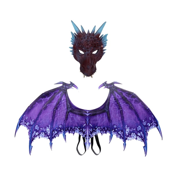 Disfraz de dragón, regalo de dragón, juguete de simulación, alas de Halloween, juego de máscara de dinosaurio para Púrpura