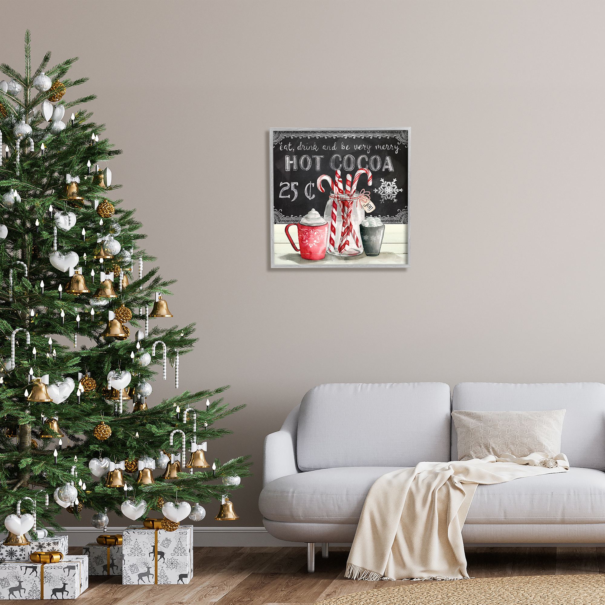Stupell Industries Cocoa & Candy Canes Holiday Painting Gray Framed Art Print Wall Art, 24 x 24