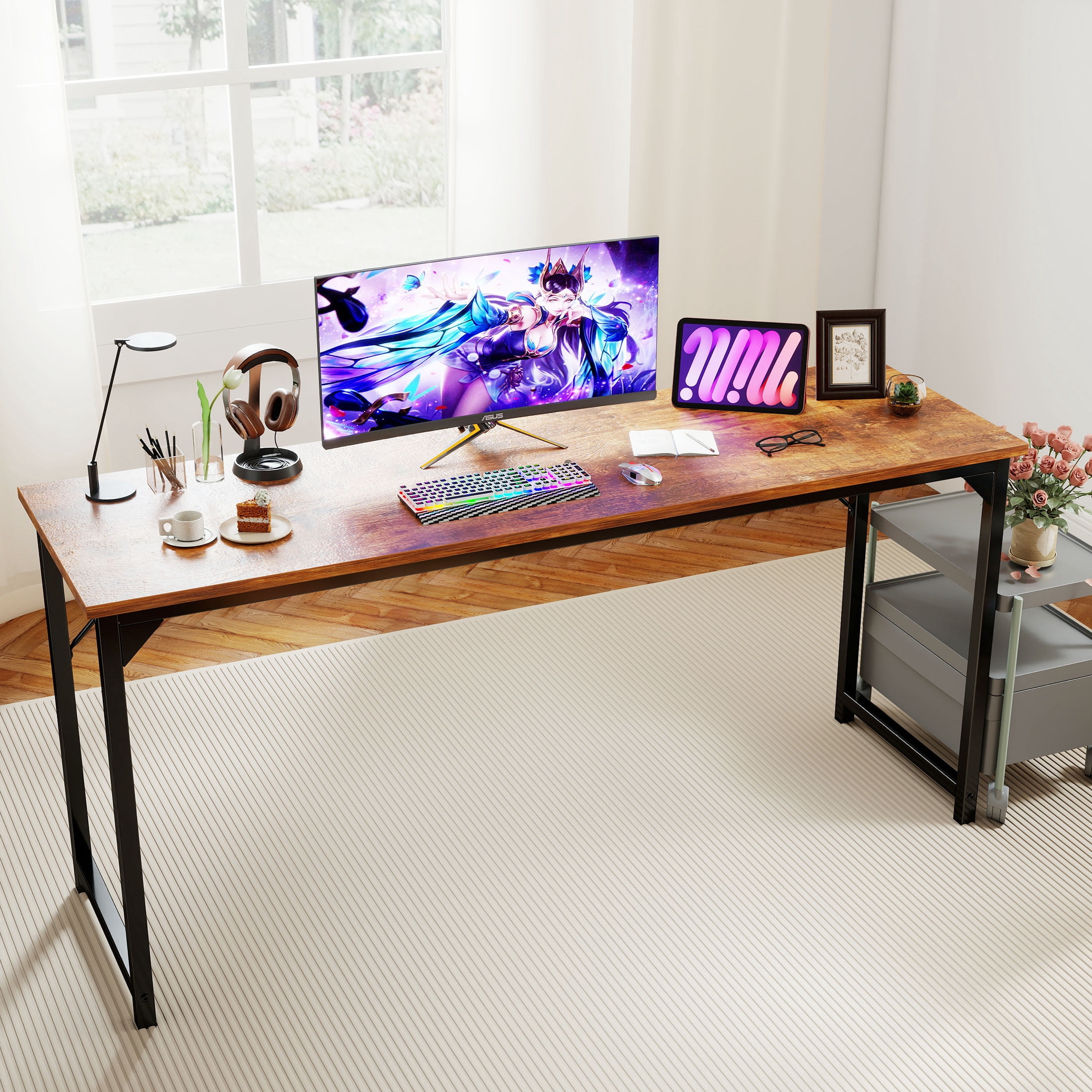 CONCETTA 63 Inch Computer Desk, Simple Office Desk Table for Gaming or Home Office, Writing Desk for Small Space, Rust