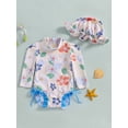 thumbnail image 4 of BemeyourBBs Toddler Baby Girl Swimsuit Infant Bathing Suit One-Piece Swimsuits with Sun Hat Set Long Sleeve Rash Guard Swimwear Strawberry Floral Zipper Summer Beach Wear, 4 of 9