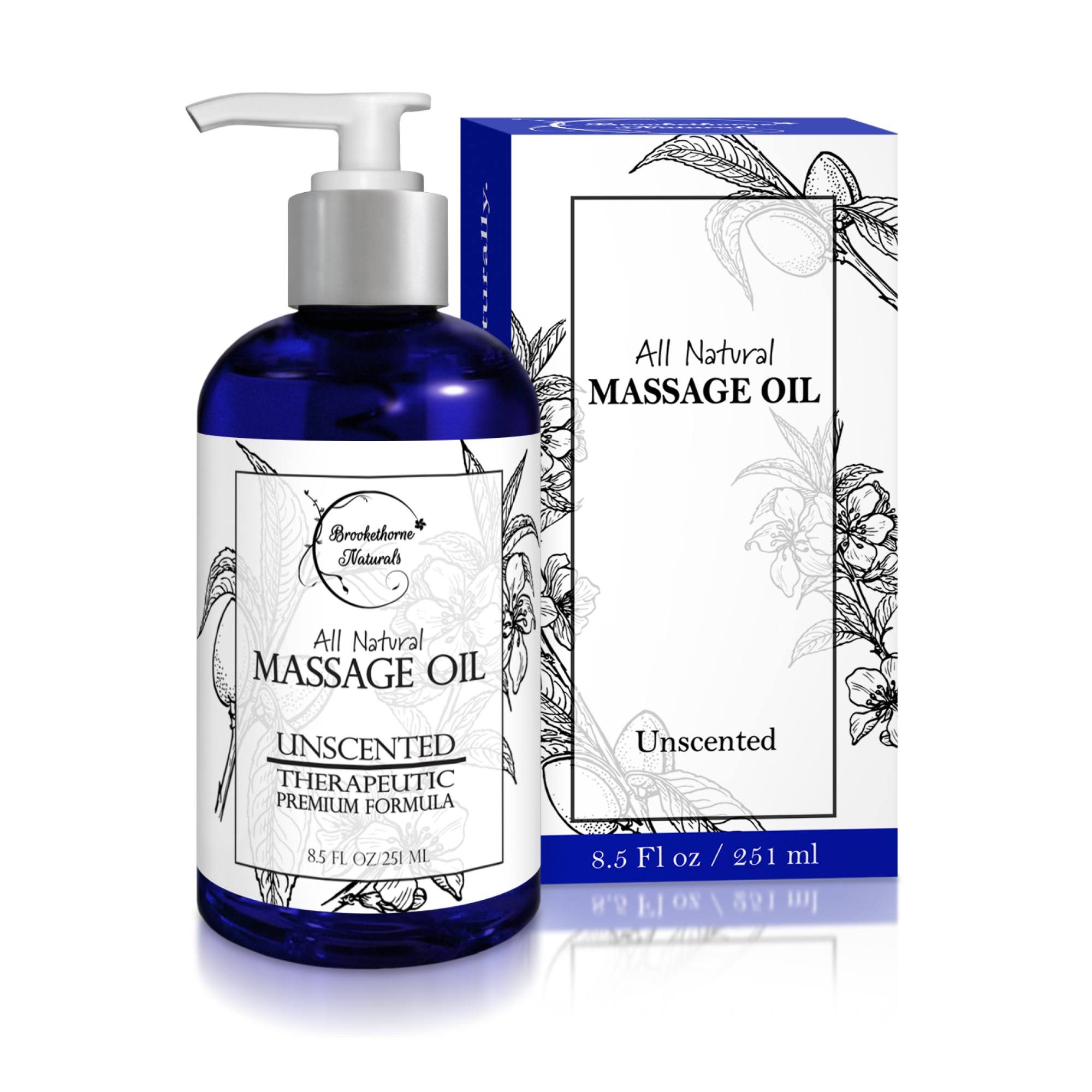 Brookethorne Naturals Unscented Massage Oil with Almond & Grapeseed 8oz