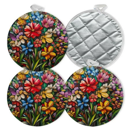 

4 PCS Pot Holders for Kitchen Potholders Sets with Hook for Oven Cooking Baking Color - Blocked Floral Composition