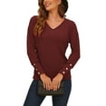 thumbnail image 1 of UKAP Women V Neck Buttons Sleeve Knitwear Lady Long Sleeve Soft Basic Knit Lightweight Fall Pullover Sweater Plus Size, 1 of 5