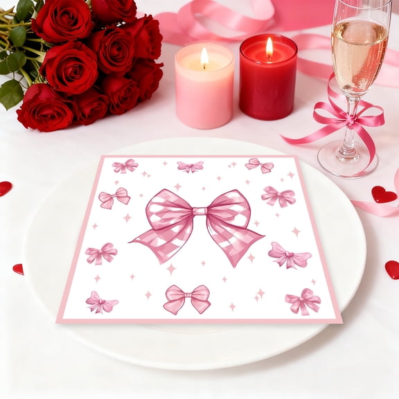 Antqov Bow Party Napkins 20PCS Bow Themed Party Decorations 7x7" Disposable Napkins Valentines Day Decor for Birthday Wedding Party Home Supplies