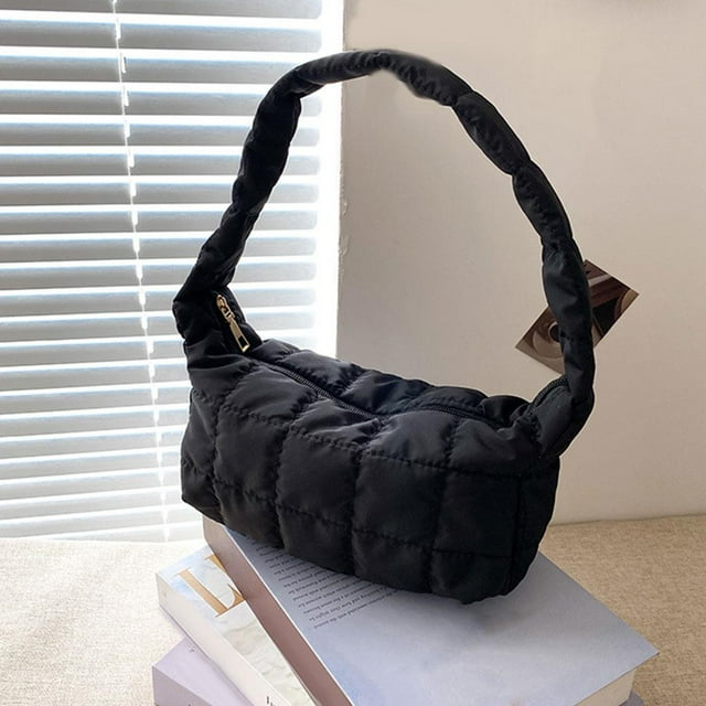 Bolso de hombro acolchado de Algodón para mujer perfecl negro 23x14x9cm