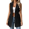 thumbnail image 2 of Women Blazer Vests Long Drawstring Waist Open Front Outerwear Gilet, Notch Lapel Business Casual Waistcoat with Pockets Black S, 2 of 9