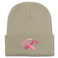 thumbnail image 3 of ManxiVoo Embroidered Awareness Ribbon Long Beanie Soft Knit Headwear for Women Stretch Fit Cold Weather Head Cover Beige, 3 of 4