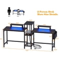 thumbnail image 3 of 2 Person Gaming Desk with LED Lights, 71 Inch Computer Desk with Power Outlets and Monitor Stand, Double Desk with Storage Bag and Headphone Hooks, Study Writing Table for Home Office, Black, 3 of 8