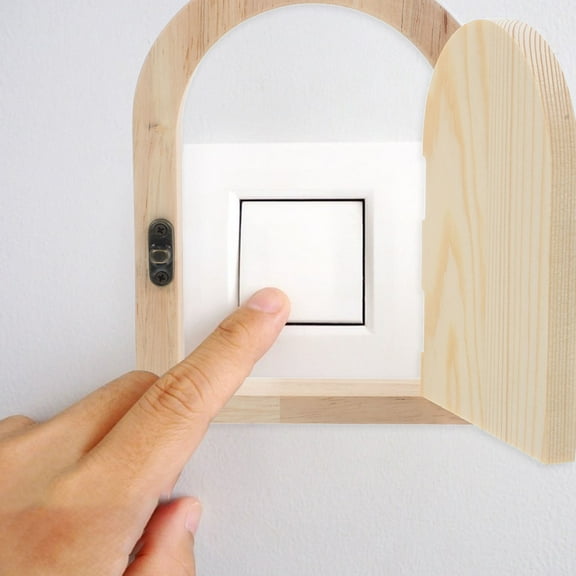 OUNONA Fake Mini Wooden Door Light Switch Cover Creative Outlet Plate Baby Proofing Socket Outlet Cover Easy Installation No Drilling Self-Adhesive Switch Panel