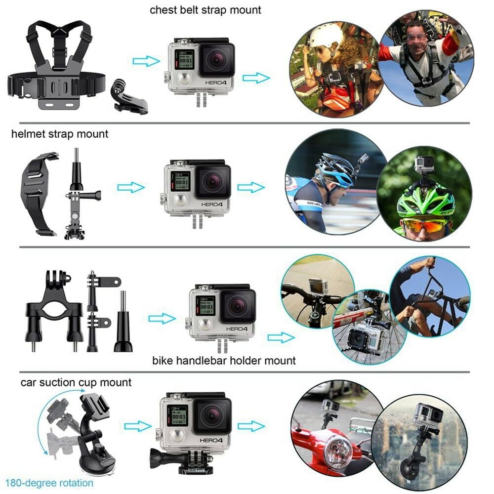 35-In-1 Action Camera Accessory Kit Compatible with GoPro Hero 8 7 6 5 4 3 2, Accessories Kit for Xiaomi Yi 4K/WiMiUS/Lightdow/DBPOWER, Black Silver