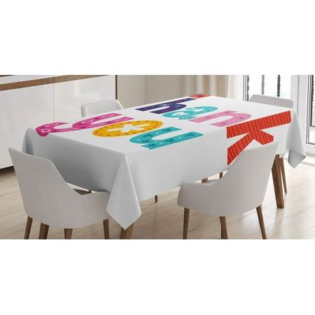 Thank You Tablecloth, Floral Ornamental Lettering Polka Dots Geometric Waves Hearts Smileys Stripes, Rectangular Table Cover for Dining Room Kitchen, 52" X 70",Multicolor, by Ambesonne