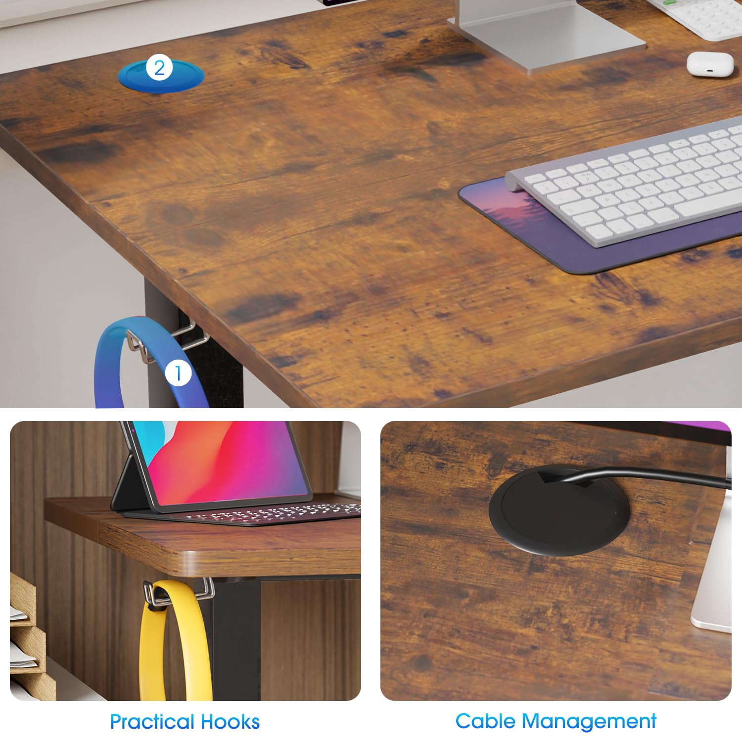 YRLLENSDAN Rising Work Desk for Home Office, Electric Standing Desk Adjustable Height, Ergonomic Office Table Desk for Small Spaces, Computer Gaming Table Desk that Raises Up and Down, Brown 40 Inch