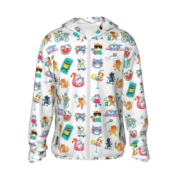 Balery Hello Summer Cat Sudadera ligera de manga larga con capucha y protección solar UPF 50+ para hombre y mujer, ideal para pesca y running-Small