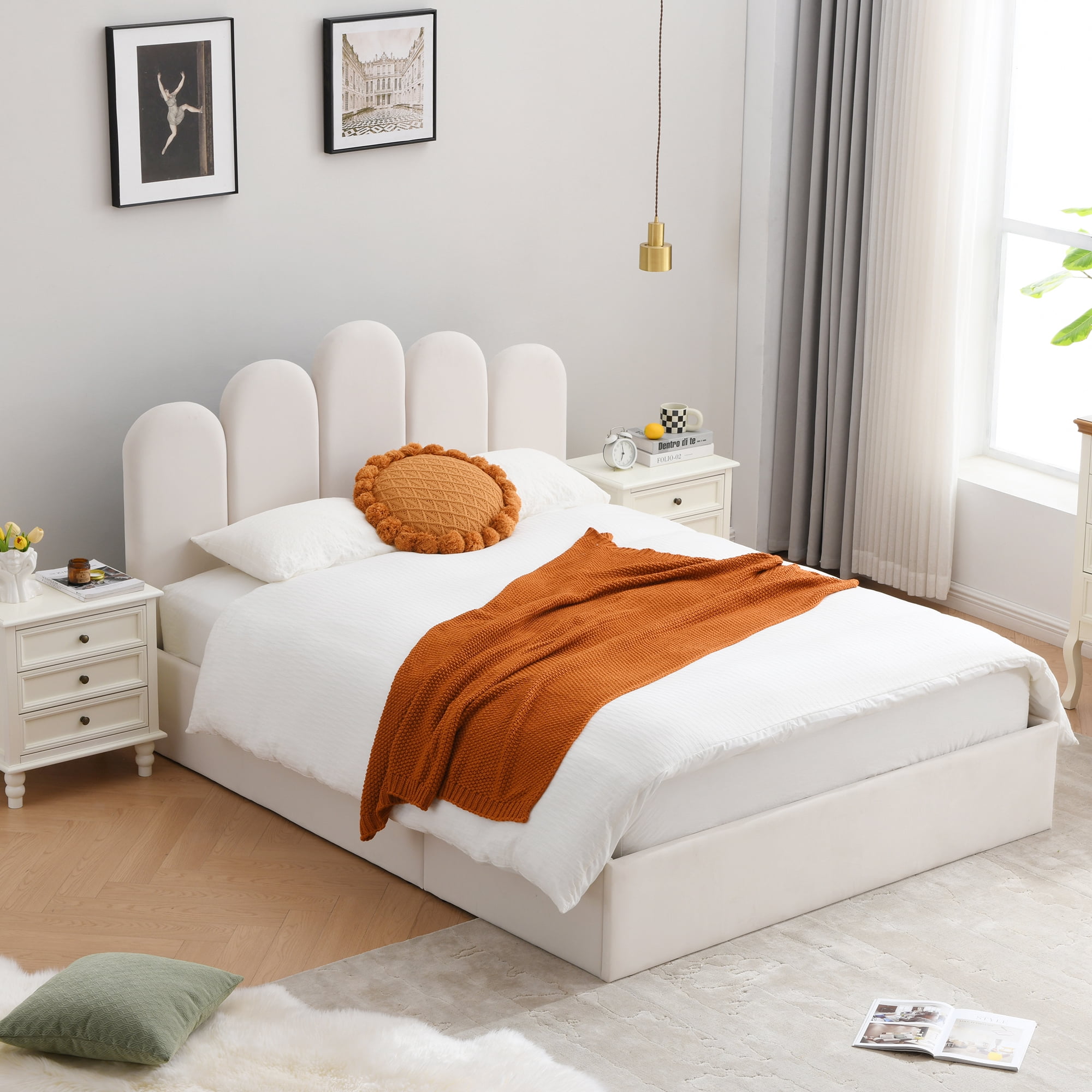 Lift Up Storage Bed Queen Size, Upholstered Platform Bed with Hydraulic Storage System & Wood Slats Support, Queen Bed Frame with Headboard, No Box Spring Needed, Easy Assembly,Cream