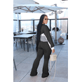 thumbnail image 4 of Aomice Women's 2 Piece Tracksuit Set Zip Up Jacket Flare Leg Pants | Color Block Matching Set with Zip Up Jacket and High Waist Flare Pants for Casual, Travel and Everyday Wear-Black Gray-2XL, 4 of 9