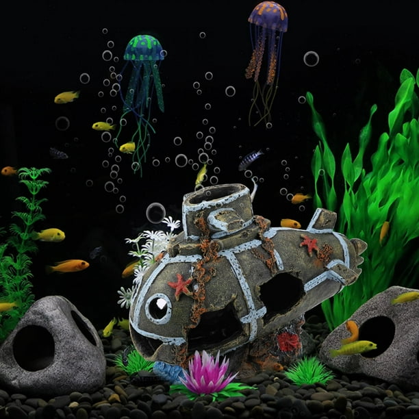 Aquarium Submarine Decor,Artificial Damaged Submarine Aquarium Aquarium