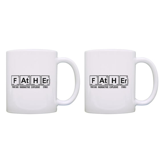 ThisWear New Dad Gifts for Men Father Periodic Table Nerdy Dad Gift 2 Pack 11oz Coffee Mug Set White