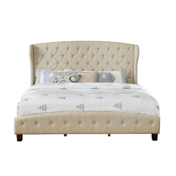 Leonel Signature Eastern King Size Upholstered Shelter Bed, Beige