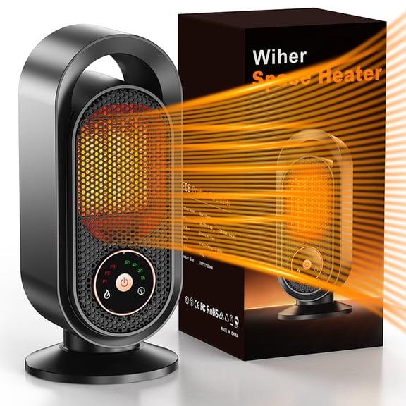 Wiher Space Heater, 1500W Portable Heater ,Intelligent Timing, PTC Fast Heating Ceramic Room Small Heater for Bedroom, Office and Indoor Use(Black)