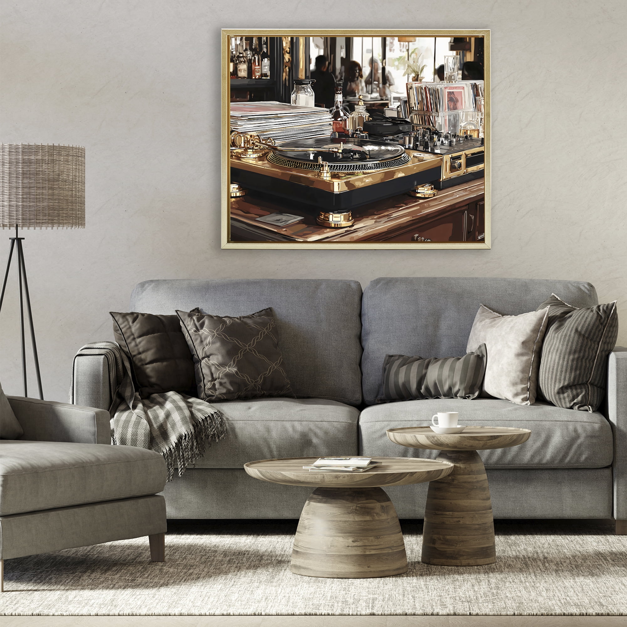 Stupell Industries Work Place Vintage Gold Turntable Gold Framed Floater Canvas Wall Art, design by Franklyn Gregory