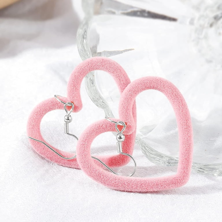 Love Heart Tassel Drop Earrings For Women - Glitter Triple Heart Dangle Statement Earrings