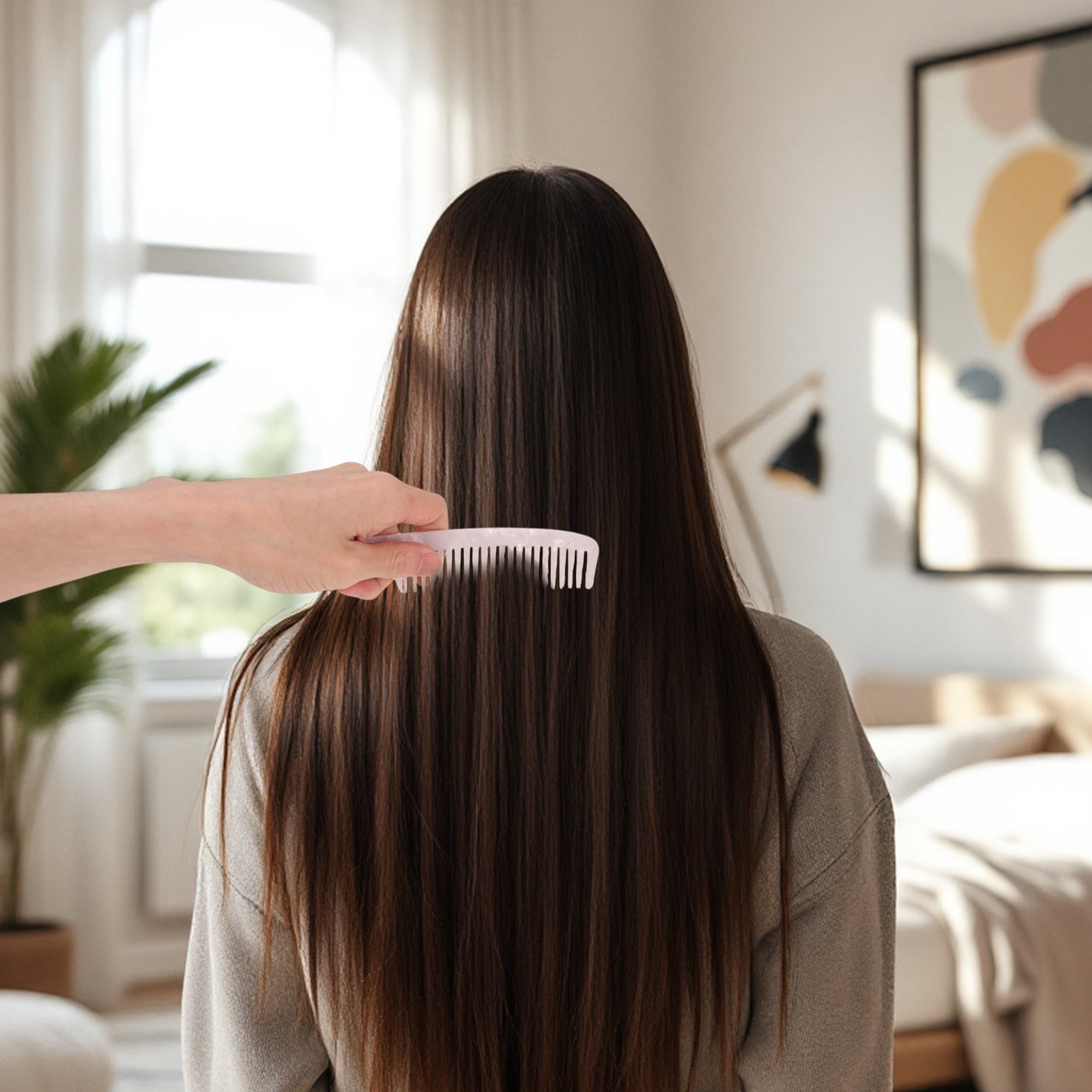 Unique Bargains 1 Pc Lightweight Exquisite Long Handle Hair Comb for All Hair Types White