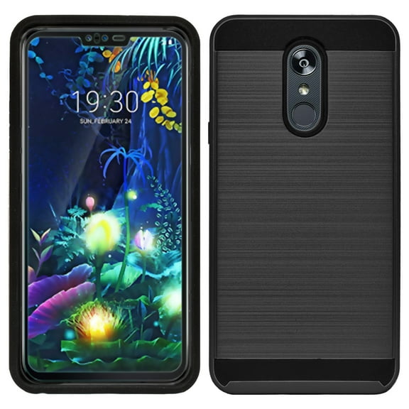 LG Stylo 5 Armor Case Shockproof Dual Layer Metal Brushed Black Cover