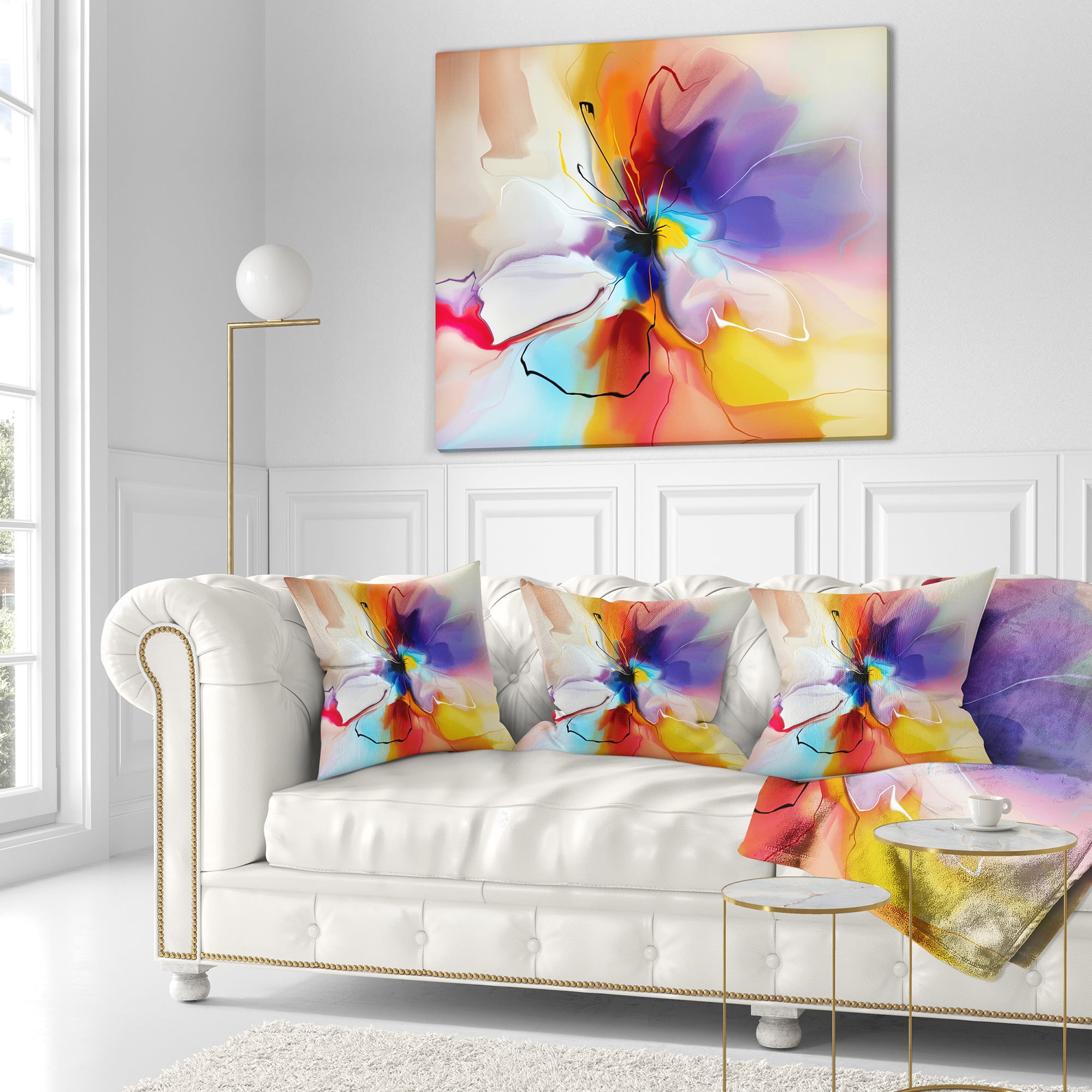 Designart Creative Flower in Multiple Colors - Floral Throw Pillow - 16x16