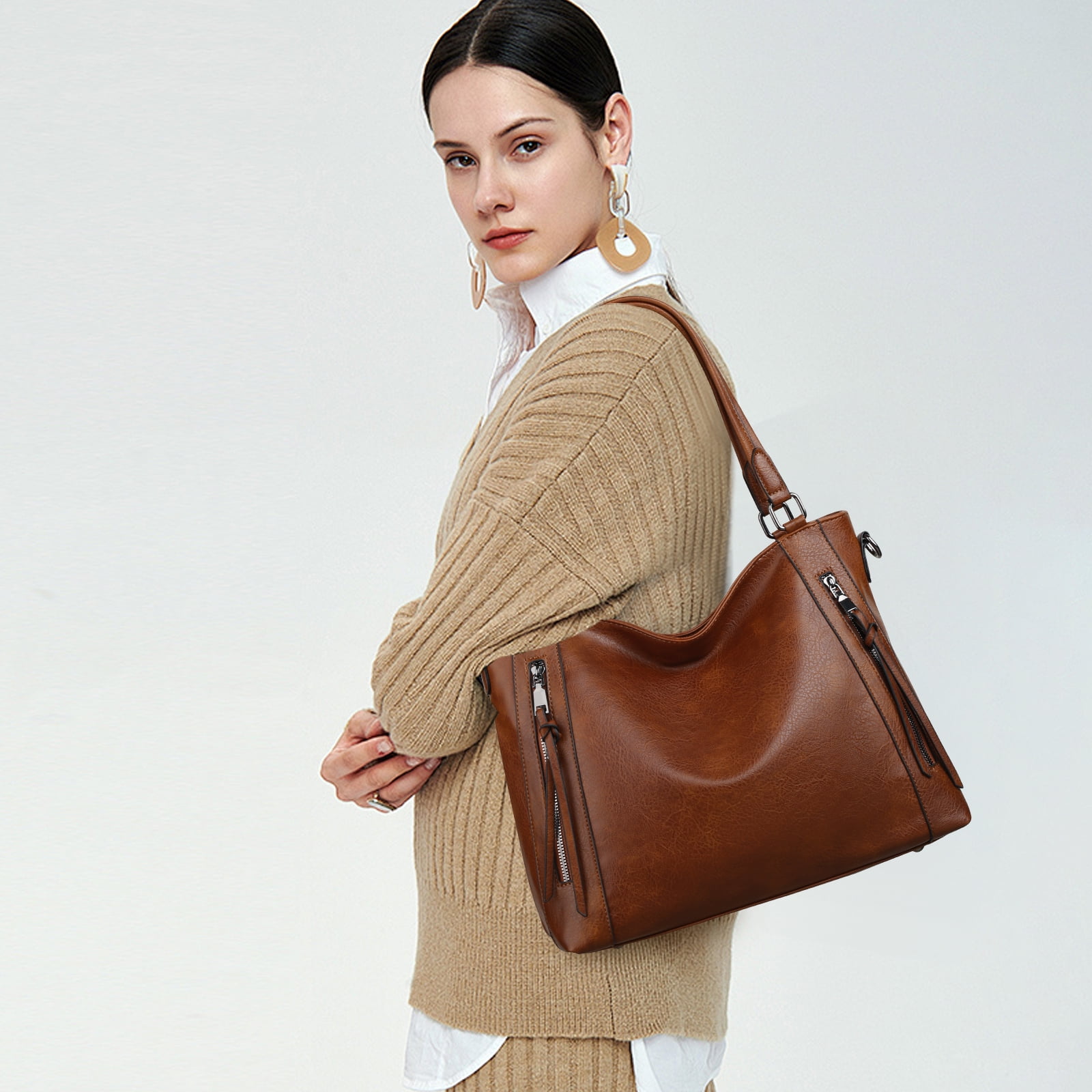 SENDEFN Tote Bag for Women with Zipper Leather Purse and Handbags Ladies Top-handle Shoulder Bags
