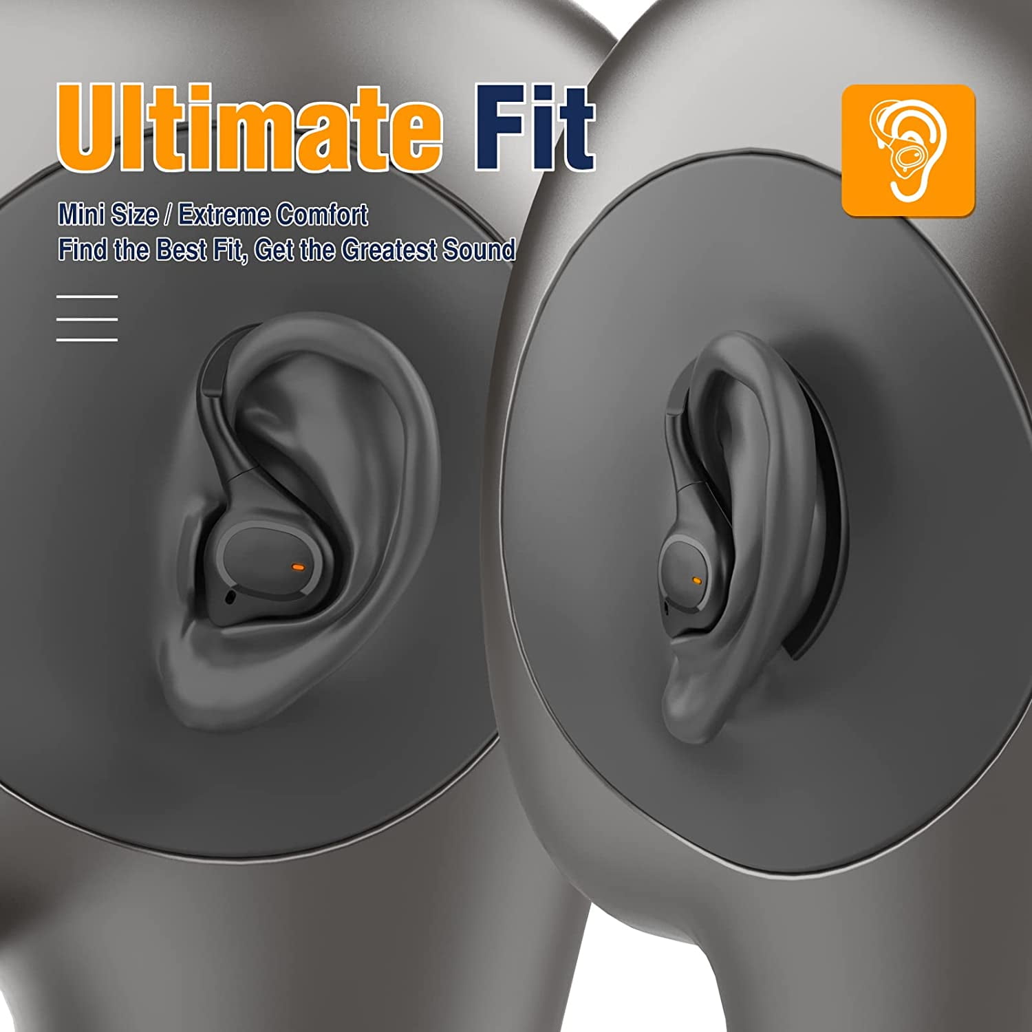 Wireless Earbuds with Earhooks for Small Ears, Mini Bluetooth Earbuds with Microphone, IPX7 Waterproof, 24H Playtime, Wireless Earphones for Sport and Working Out, Black (BE1039)
