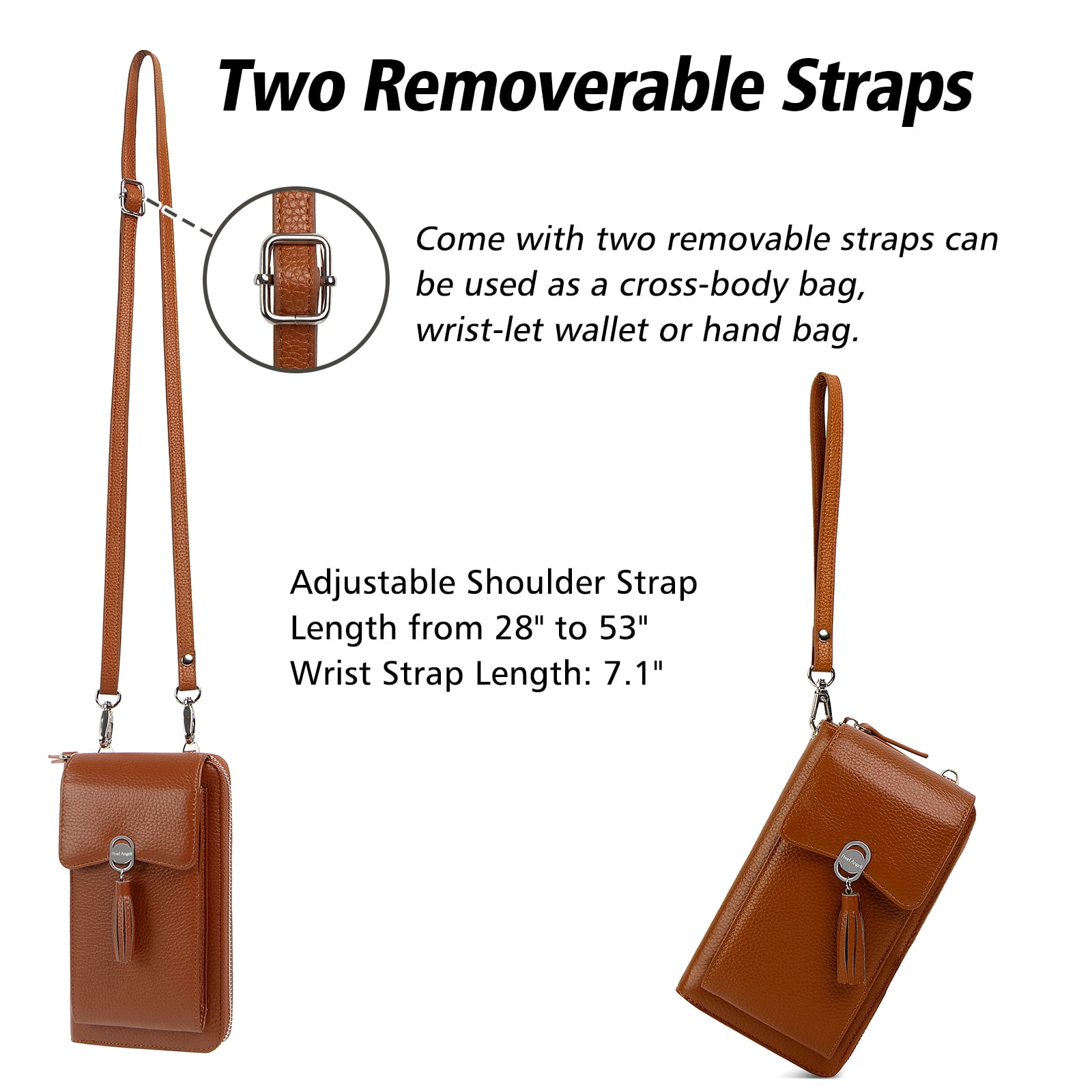 Pearl Angeli Women's Leather Mobile Phone Crossbody Cell Phone Bag RFID (brown)