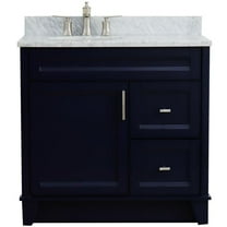 Bellaterra Home 400700-37L-BU-WMOL 37 in. Carrara Marble Single Sink Vanity with Left Door, Left Sink, Blue & White