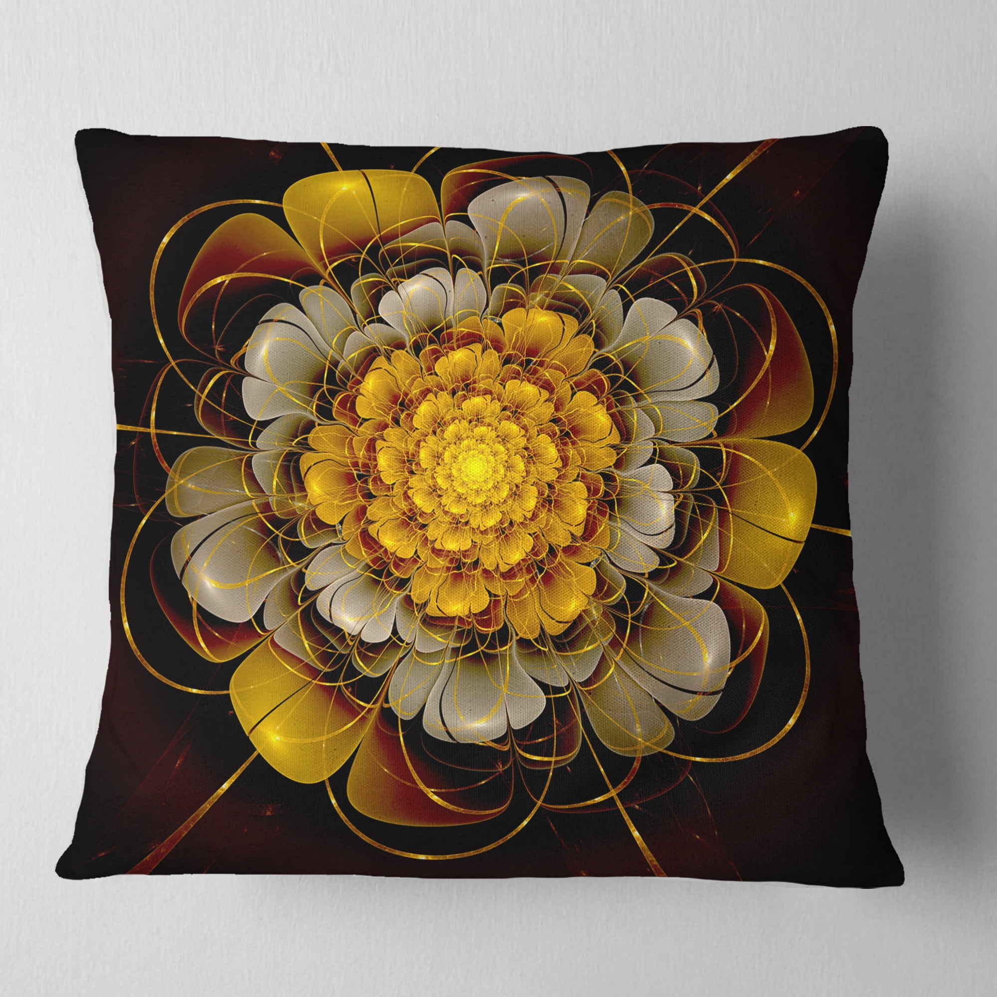 Designart Dark Gold Fractal Flower - Abstract Throw Pillow - 18x18