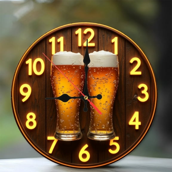 Beer Clock Wall Decor for Home Bar Or Kitchen 10-Inch Silent Wooden Wall Clock, Battery Operated (AA Batteries Not Included), Artistic Home Decor