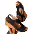 thumbnail image 7 of OWUUcdse Women's Platform Wedge Sandals, Strappy Walking Open Toe Non-slip Comfort Sandals Black Size 7, 7 of 7
