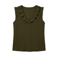 thumbnail image 6 of Rhuody Cute Tops For Women V Neck Tank Tops Summer Loose Fit Solid Color Ruffle Blouse Women Clothing Army Green, 6 of 6