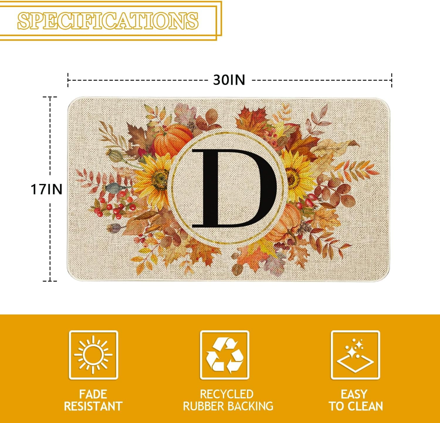 Fall Monogram Letter D Door Mat 30 X 17 Inch Family Last Name Initial Welcome Doormat Indoor Outdoor Entrance Floor Rug Non Slip Fall Autumn Thanksgiving Decor Rubber Mats