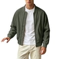 thumbnail image 4 of MXALUOB Men's Bomber Jacket Lightweight Full Zip Ribbed Baseball Collar Trendy Outerwear Solid Flight Windbreaker Casual Zip Jacket, 4 of 6