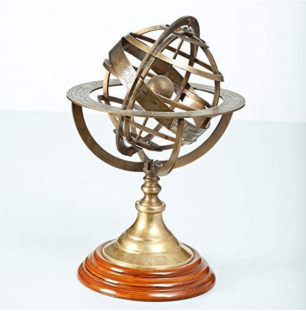 Nautical India 8'' Brass Armillary - Marine Astronomical Brass Engraved Brass Tabletop Vintage Compass - Nautical Decor