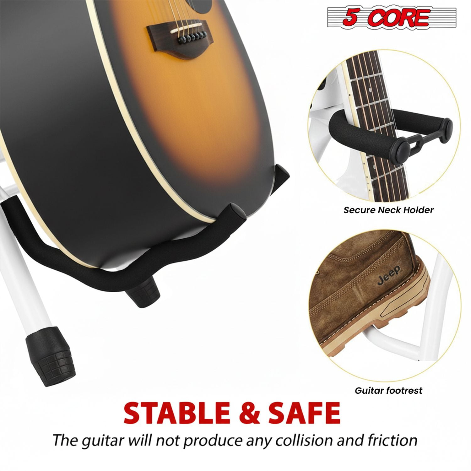 Guitar Stool with Built-in Neck Rest & Foot Rest, Foldable 3.15" Padded Chair Heavy Duty 350 lb Capacity, Portable Music Seat for Practice & Performance
