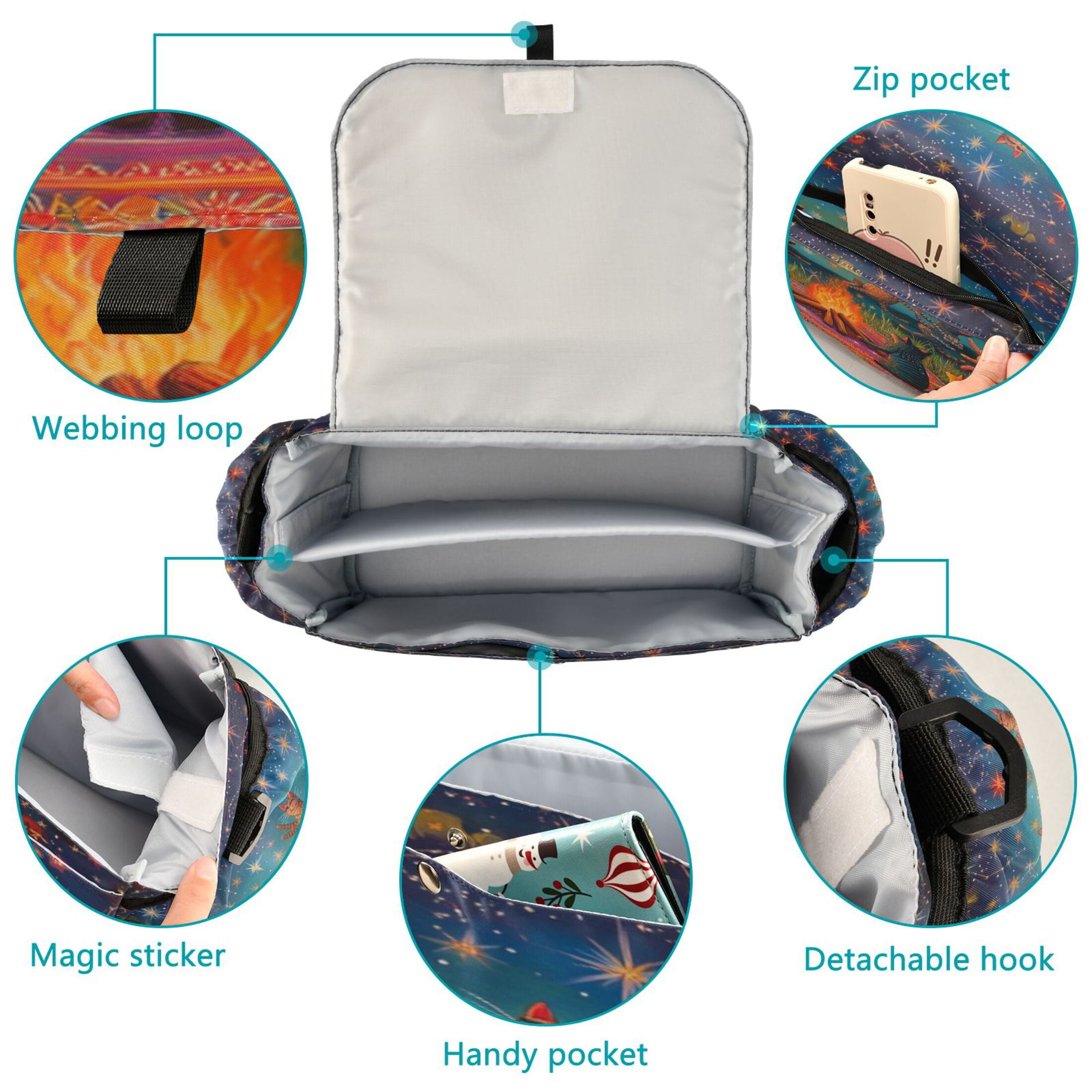 DIXRUYEE Stroller Organizer Starry Cat Gathering Around The Fire Printed