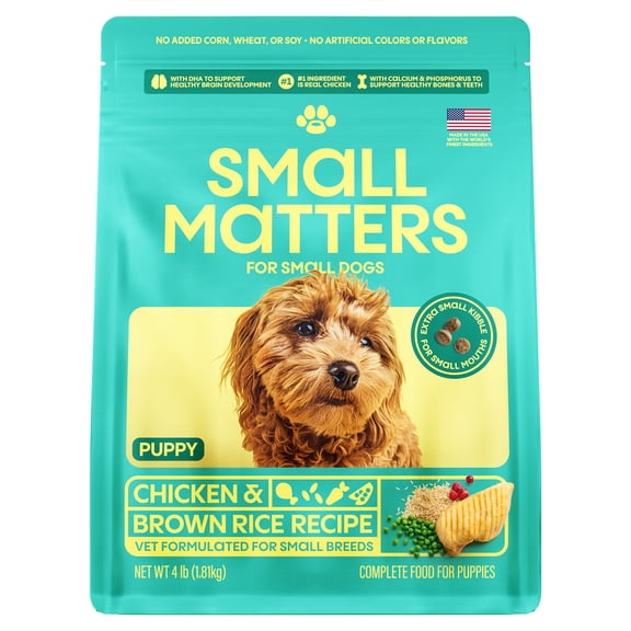 Small Matters Puppy Dog Food for Small Dogs, Chicken & Brown Rice Recipe, 4lb bag
