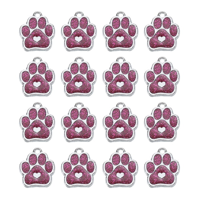 Encanto de huella de pata de gato y perro, encanto de huella de pie, colgantes de aleación de esmalte rojo rosa para hacer joyas, manualidades, paquete de 16