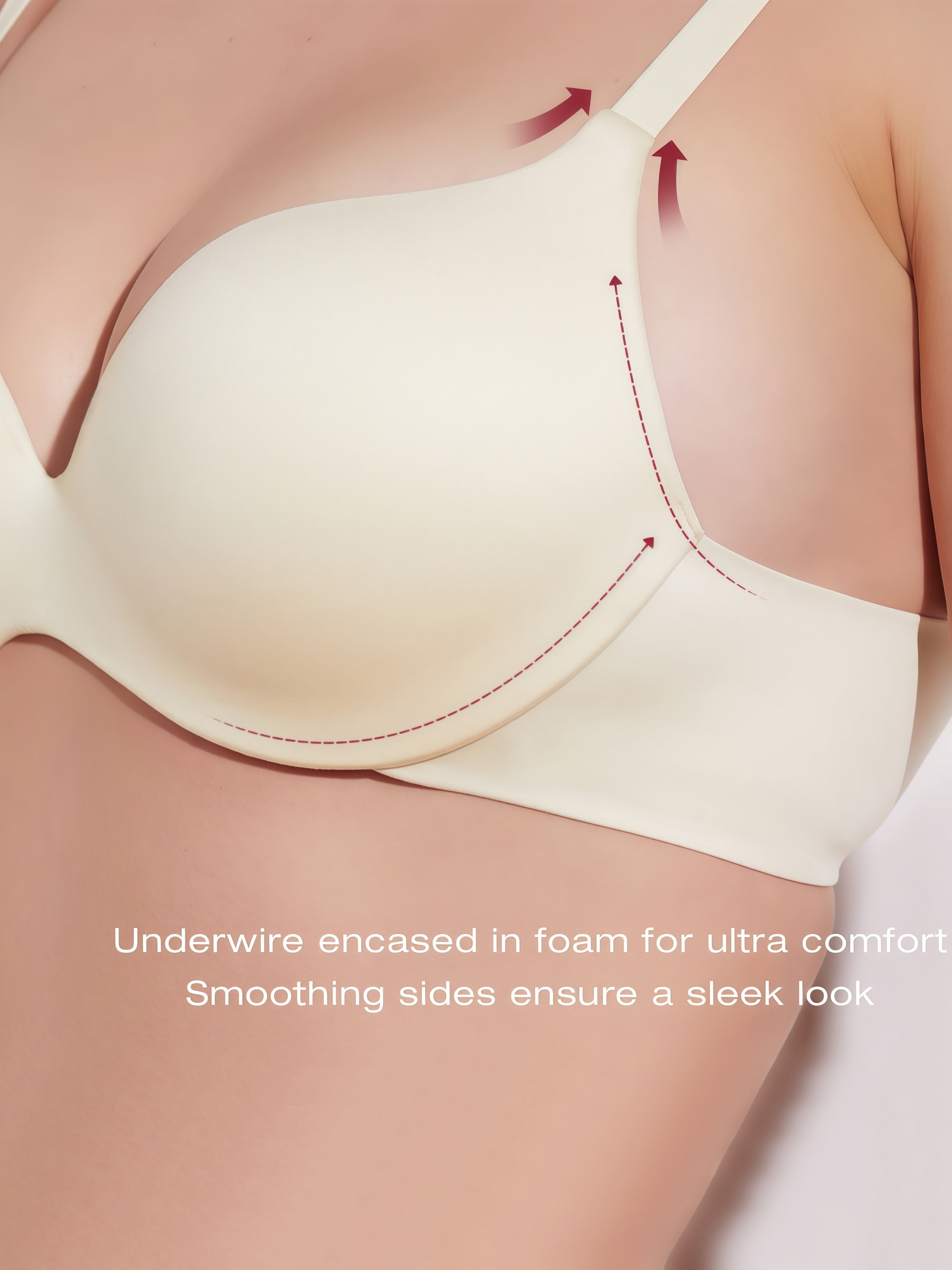 Deyllo Women's Push Up Bra Underwire Full Coverage Padded Seamless Multiway T Shirt Bra, Beige 32D